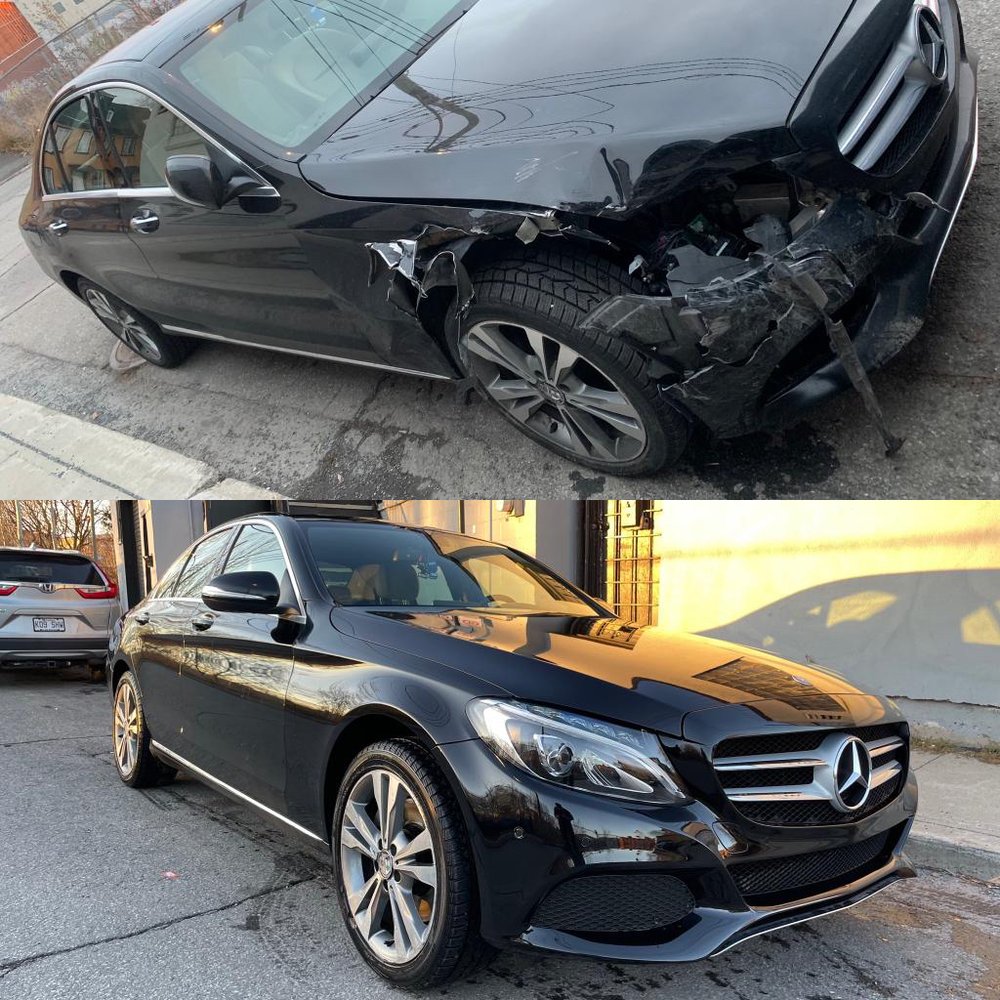 Mercedes noire endommagée puis réparée
